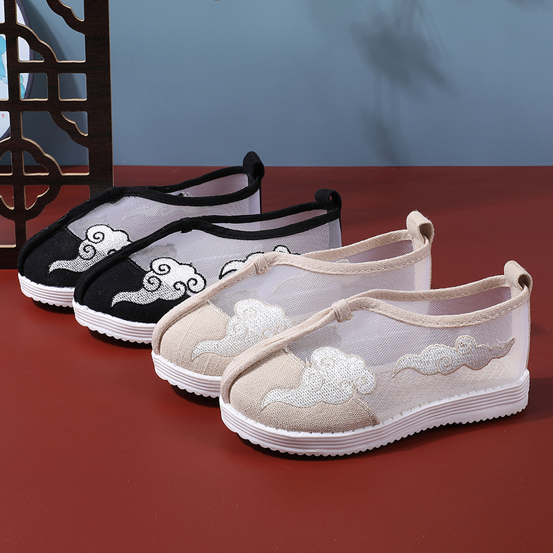 Old Beijing boys' net shoes national style embroidered shoes embroidered Hanfu shoes Chinese style ancient costume children's cloth shoes breathable shoes