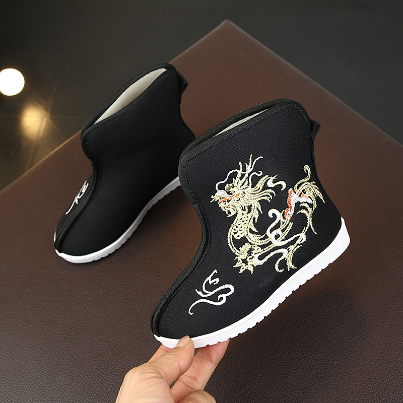 Old Beijing embroidered shoes ethnic style children's cloth shoes boys Hanfu shoes performance shoes costume embroidered shoes plus velvet cotton shoes