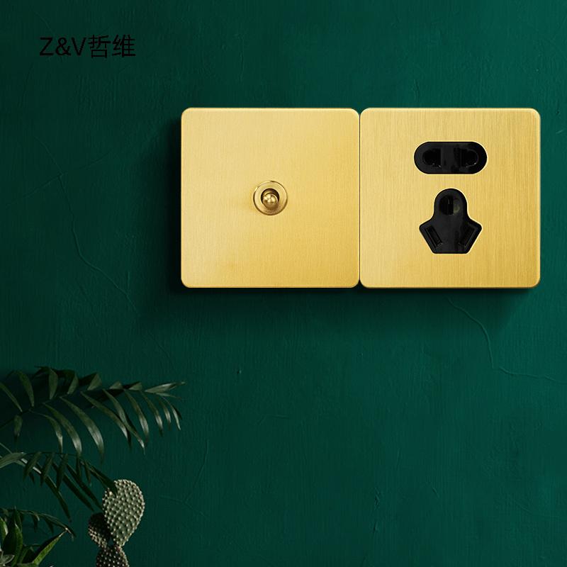 American light luxury simple style 86 brass brushed retro style golden lever switch socket panel creative personality