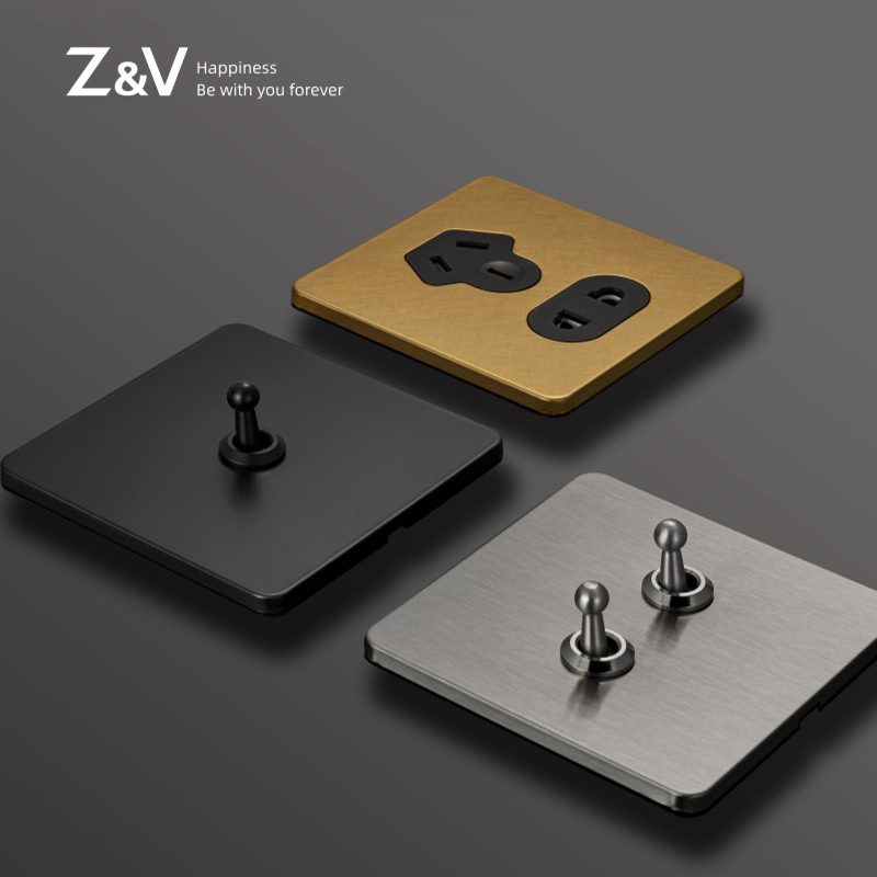 ZV retro style gold brushed 86 type light luxury pastoral style solid brass lever metal switch socket panel