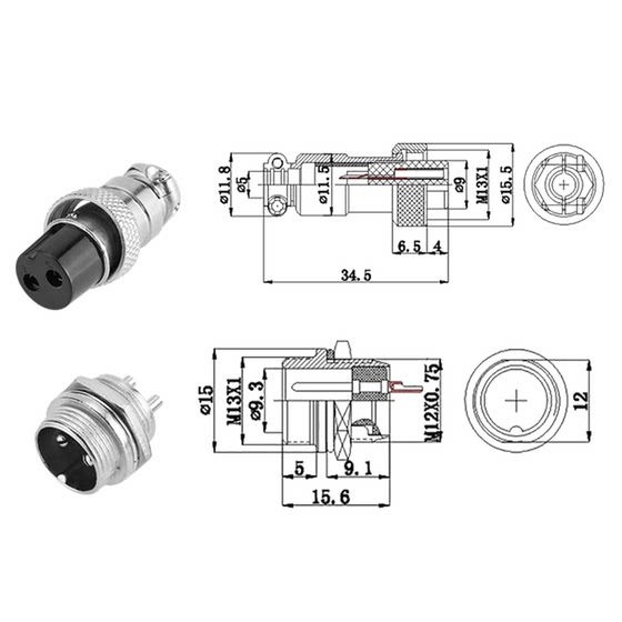 Aviation plug socket GX12mm aviation plug 2/3/5/6 core aviation plug connector connector fixed