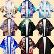 Ukiyo-e Feather weaving men and women Summer short sleeve kimono cardigan thin robe coat animation national tide lion dance crane crane