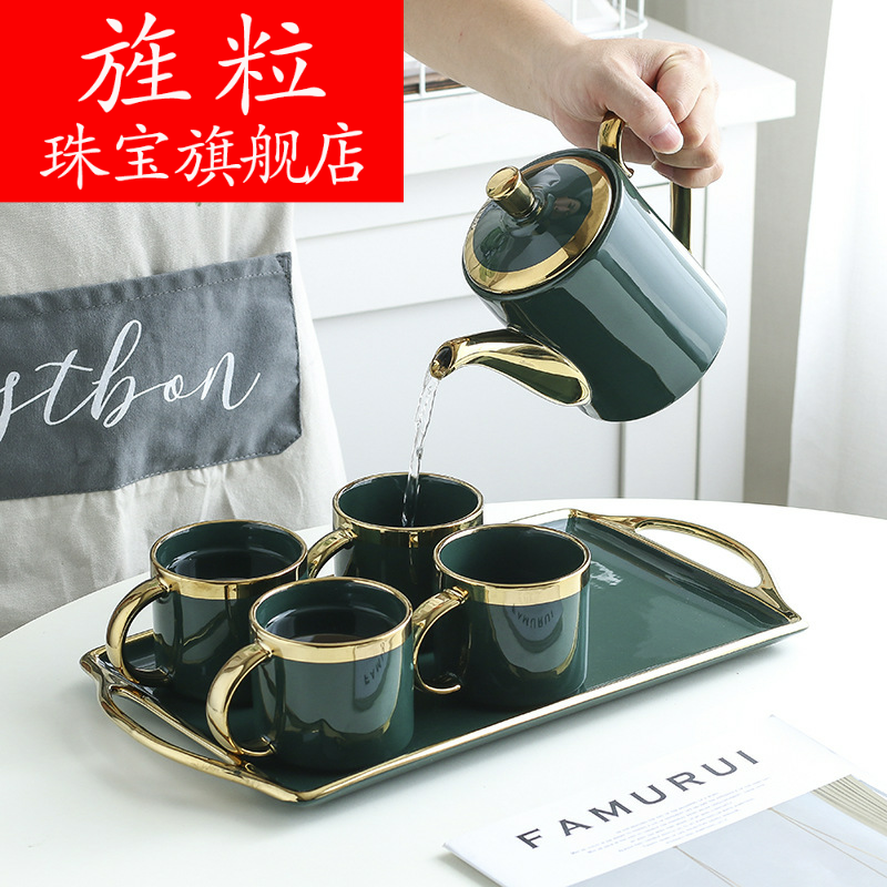 Continuous grain of glass suit household ceramic cup sitting room sets modern cold northern emerald creative up phnom penh water kettle