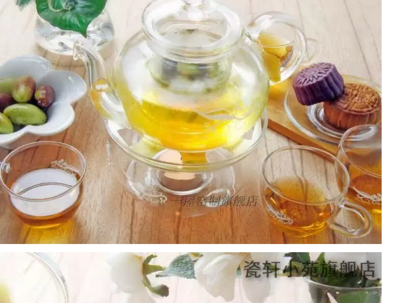 Continuous grain of one house up glass teapot flowers teapot tea fruit teapot with heating base European cup