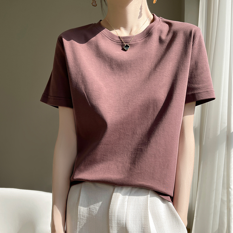 White Regular Shoulder Pure Cotton Short-Sleeve T-Shirt for Women, Round Neck, New Spring/Summer Style, Cool-Feeling Combed Australian Cotton Breathable Top White Regular Shoulder Pure Cotton Short-Sleeve T-Shirt for Women, Round Neck, New Spring/Summer Style, Cool-Feeling Combed Australian Cotton Breathable Top