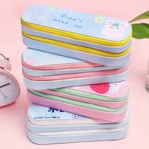 Double-layer large capacity pen bag day Korean creative simple canvas girls boys pencil box pupils cute girls hipster stationery box women lengthy can put the ruler Junior High School High School students