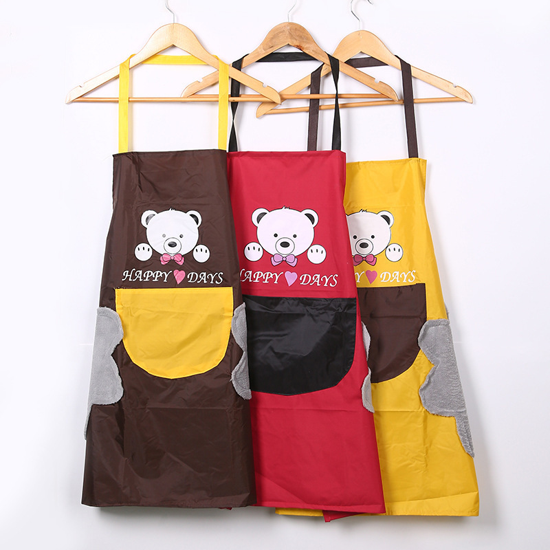 Fragrant Colourful Cartoon Waterproof Erasable hand apron kitchen Cooking Cute Little Bear Adult Hanging neck apron for anti-fouling