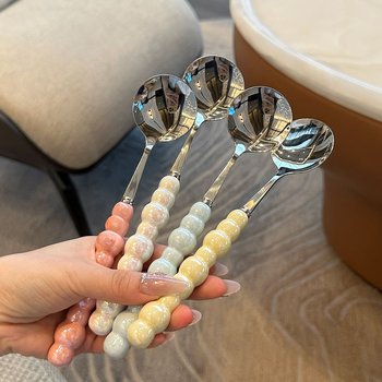 Exquisite 304 stainless steel spoon ceramic handle weaving