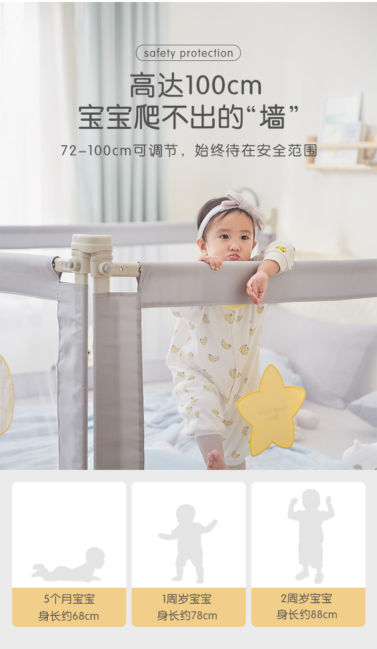 林氏木业 婴儿防摔护栏床围儿童安全围栏 天猫优惠券折后¥89包邮(¥159-70)2款可选