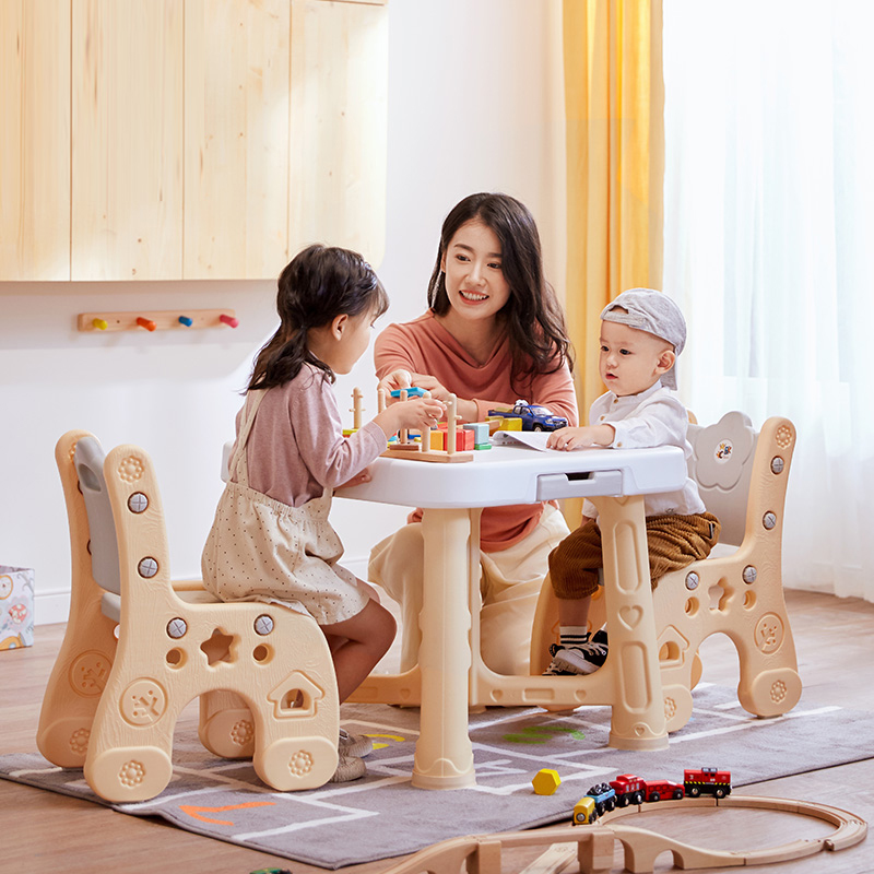 Lin's wood kindergarten table and chair baby toys learning writing table children's table chair set game home