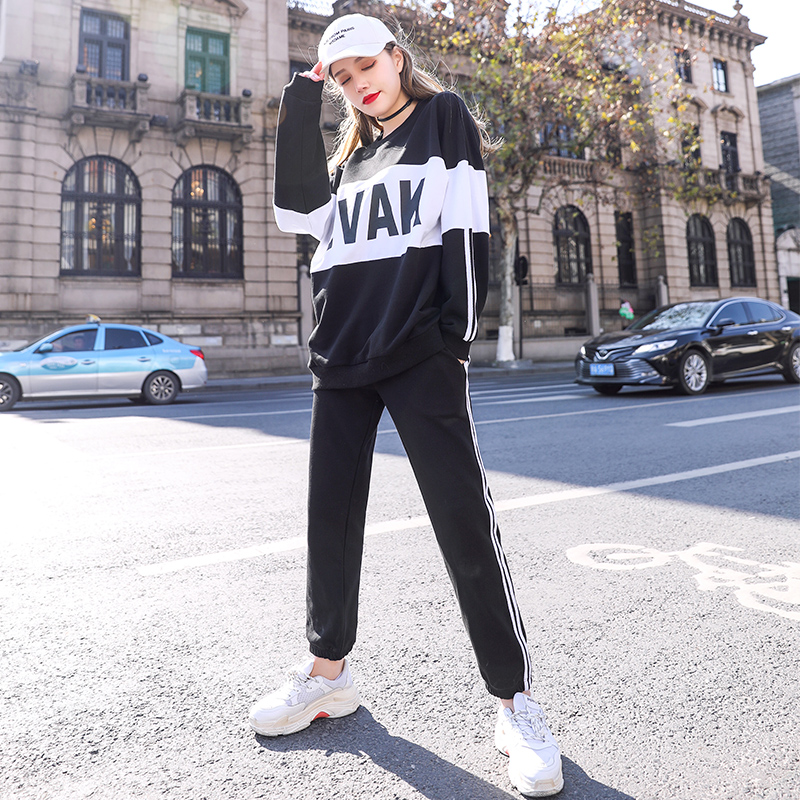 2022 New Sportswear Suit Women's Wave Card Fashion Casual Ocean Korean Edition Loose Clothing Student Two Sets