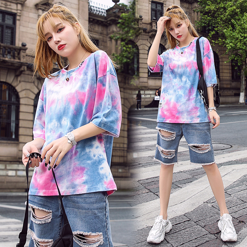 EVAK Summer Jeans Package Women Fashion Trend Sports Casual Set Women Short Sleeve Easy Han Edition Two Pieces