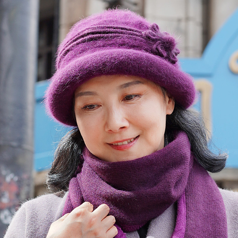 Santa cap children Winter mother mother-in-law in the elderly rabbit hair knitted hat old grandma wool cap middle-aged