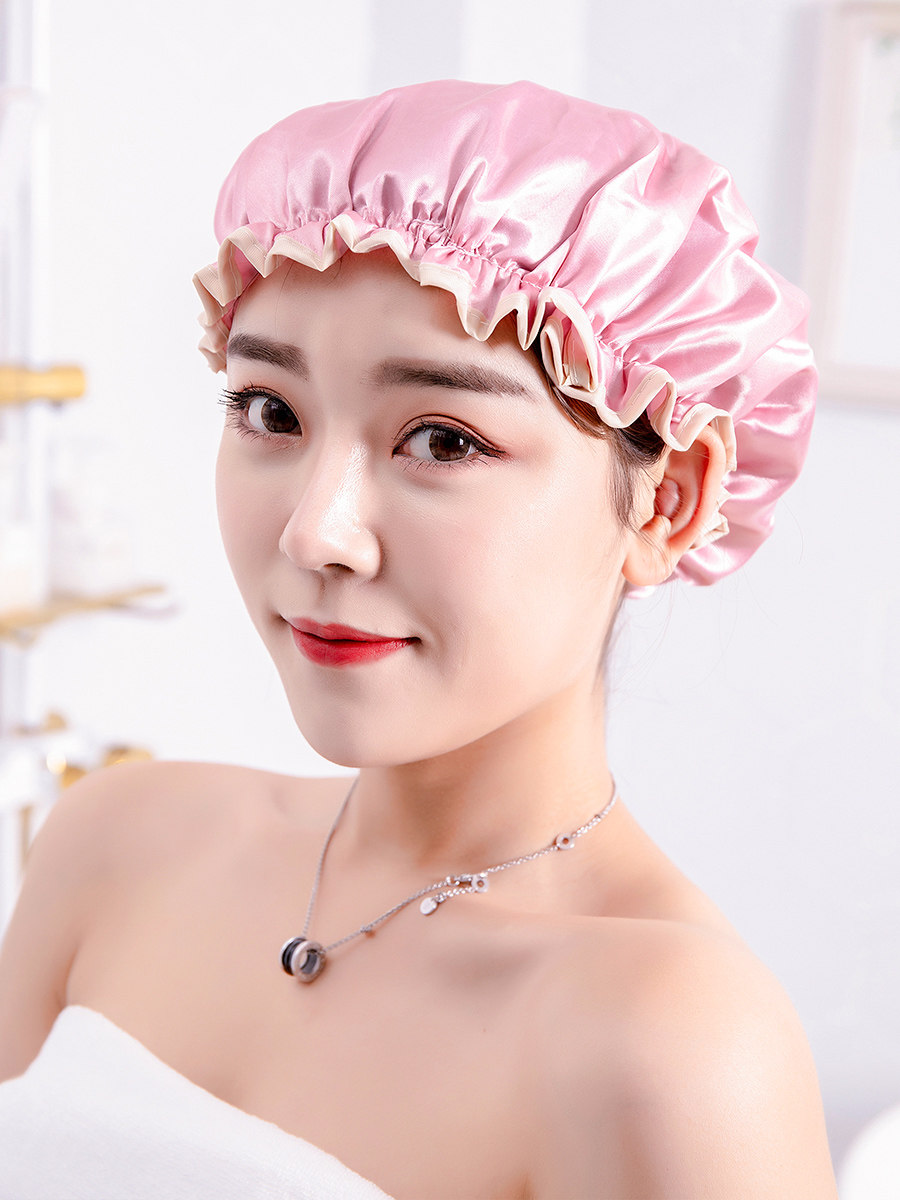 Doublelayer waterproof shower cap female adult bathing hair cover