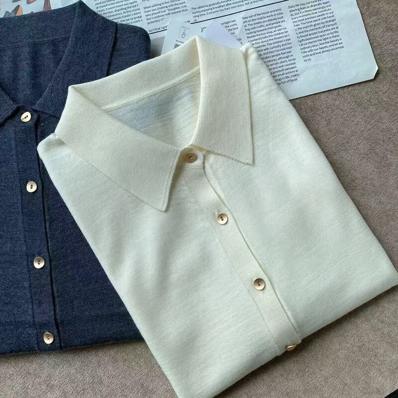 【Versatile Essential】Merino Fine Wool 120-Count Fine-Knit Polo Collar Shirt New Australian Base Layer Shirt Sweater