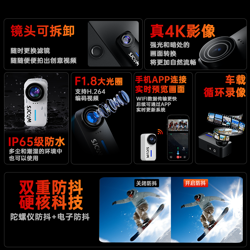 Sjcam Speedy C110 Thumb Action Camera Ultra-Clear 4K Motorcycle Recorder for Cycling Vlog, Not 360 Panoramic