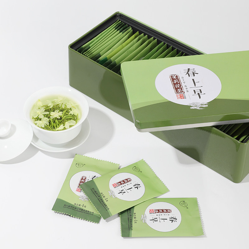 Jasmine Flower Tea 2021 New tea Intense Aroma Type Green Tea Special Class Floating Snow Sichuan Flower Mao Peak Montop Mountain Tea Gift Box Dress