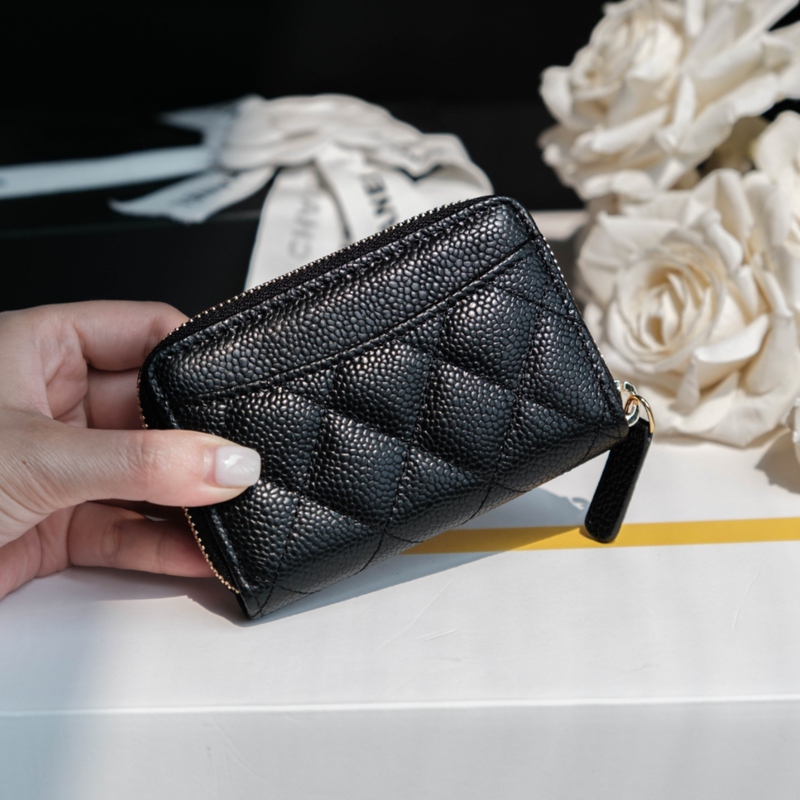 Classic Chanel-Style Caviar-Pattern Quilted Leather Zipper Card Holder Coin Purse Mini Ultra-Thin Card Holder Card Clip Classic Chanel-Style Caviar-Pattern Quilted Leather Zipper Card Holder Coin Purse Mini Ultra-Thin Card Holder Card Clip