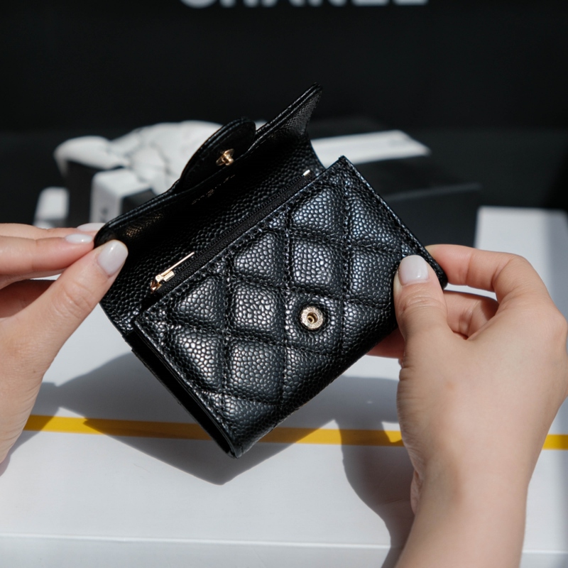 26 New Models of Caviar Pattern and Lychee Pattern Leather Flip Card Holder, Genuine Leather Women's Sheepskin Quilted Card Holder and Coin Purse
