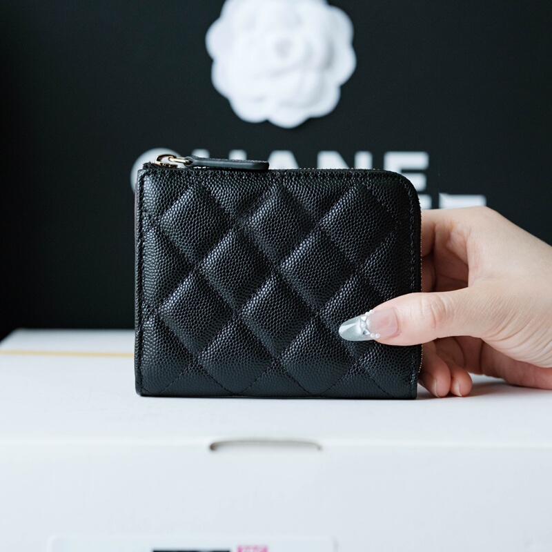 Genuine Leather Caviar-Patterned Lychee Texture Diamond Lattice New Style Seven-Character Half-Zip Card Holder Coin Purse Short Women's Wallet Leather Wallet