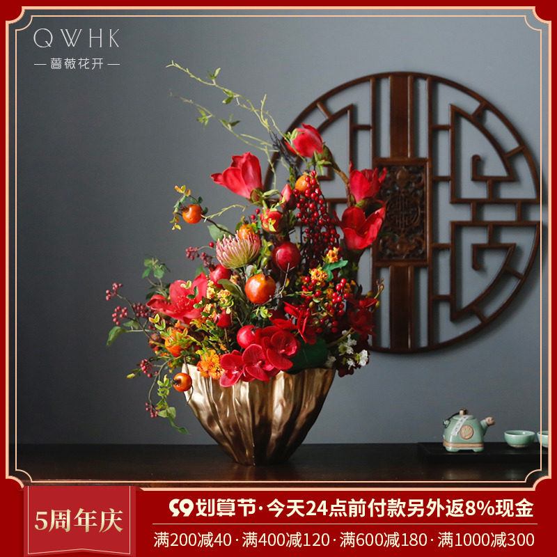 New Chinese-style artificial flower porch decoration living room TV cabinet on both sides of the flower table flower coffee table desktop decoration fake flowers