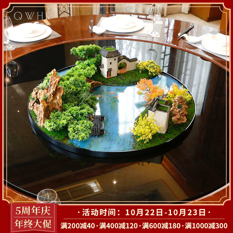 High-end high-end new Chinese hotel round table turntable table flower arrangement flower decoration fake flower large micro landscape landscaping decoration