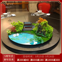 High-end high-end new Chinese style hotel Round table turntable turntable table flower pendulum piece furnishing big fake mountain fake water microscape building