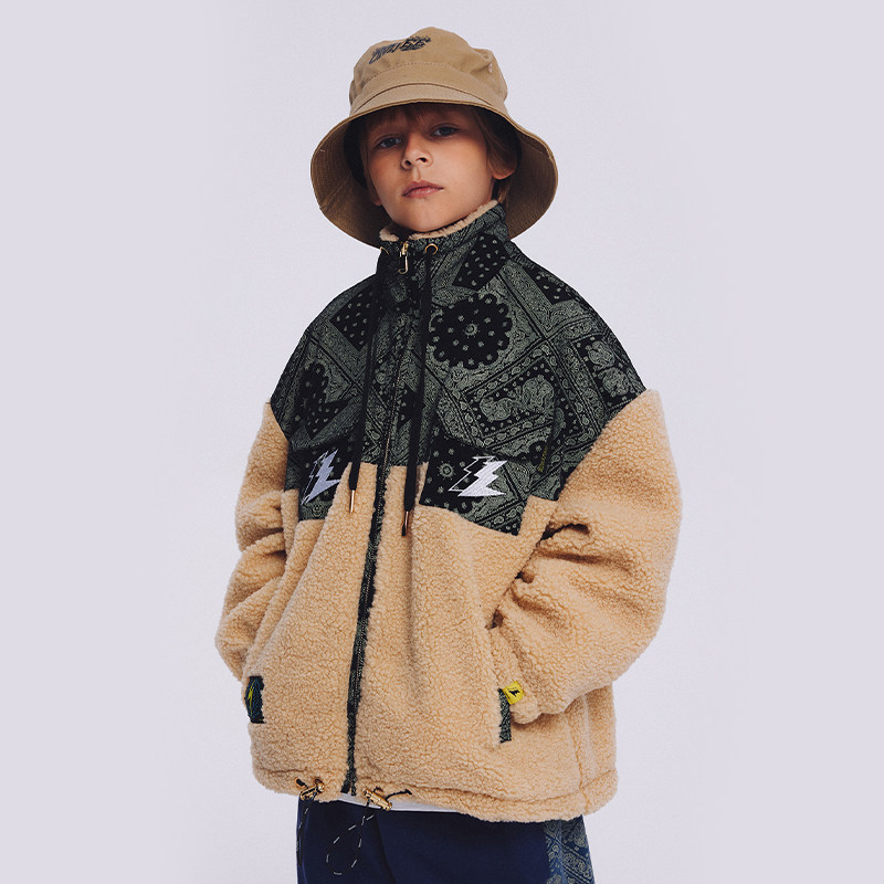 OMJEE boys lamb down jacket autumn and winter thick warm medium and big children cotton jacket children's lamb cotton suit