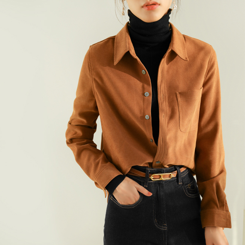 Thickened Brushed Corduroy Shirt for Women, Long-Sleeved Base Layer for Autumn and Winter, Vintage Melard Layered Style, Elegant Commuter Top Thickened Brushed Corduroy Shirt for Women, Long-Sleeved Base Layer for Autumn and Winter, Vintage Melard Layered Style, Elegant Commuter Top