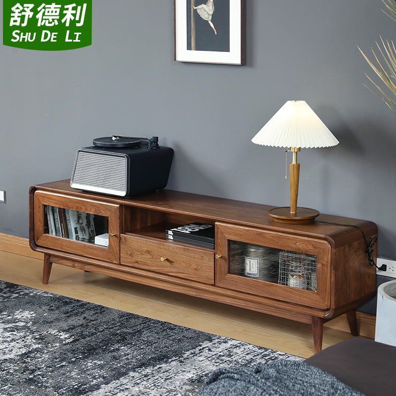 Modern minimalist walnut wood TV cabinet living room household simple TV cabinet small apartment economical Chinese style floor cabinet