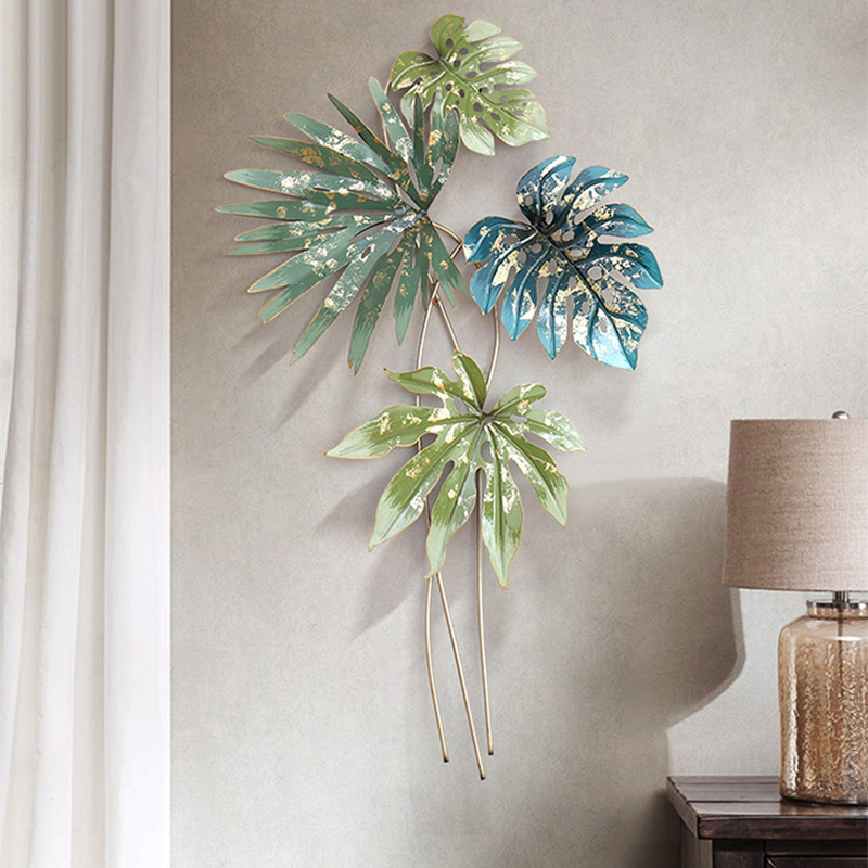 European villa dining room creative wrought iron pendant three-dimensional plant living room sofa background wall decoration wall wall decoration Wall Wall Wall