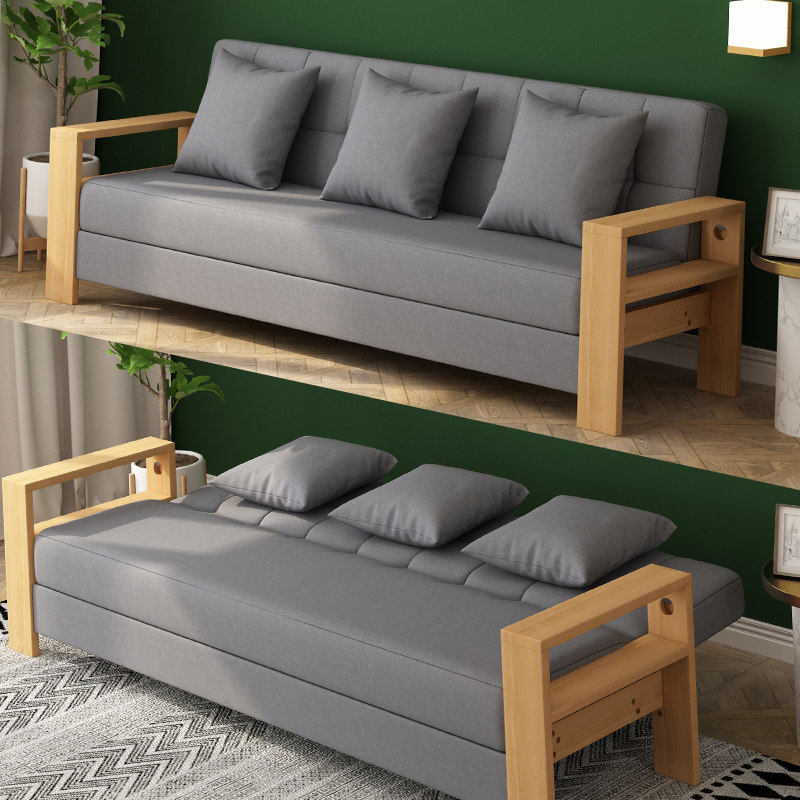 Small Household Type Sofa Bed Dual-use Net Red single Folds Simple lazy Man Multi-function Double solid wood Economy Type