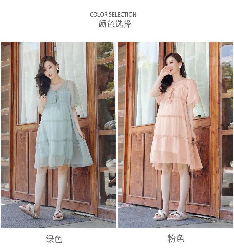 Bà bầu mùa hè đầm voan 2019 hè lưới đỏ mẫu xanh váy nữ thủy triều mẹ mẫu thời trang bà bầu thủy triều - Áo thai sản áo váy cho bà bầu