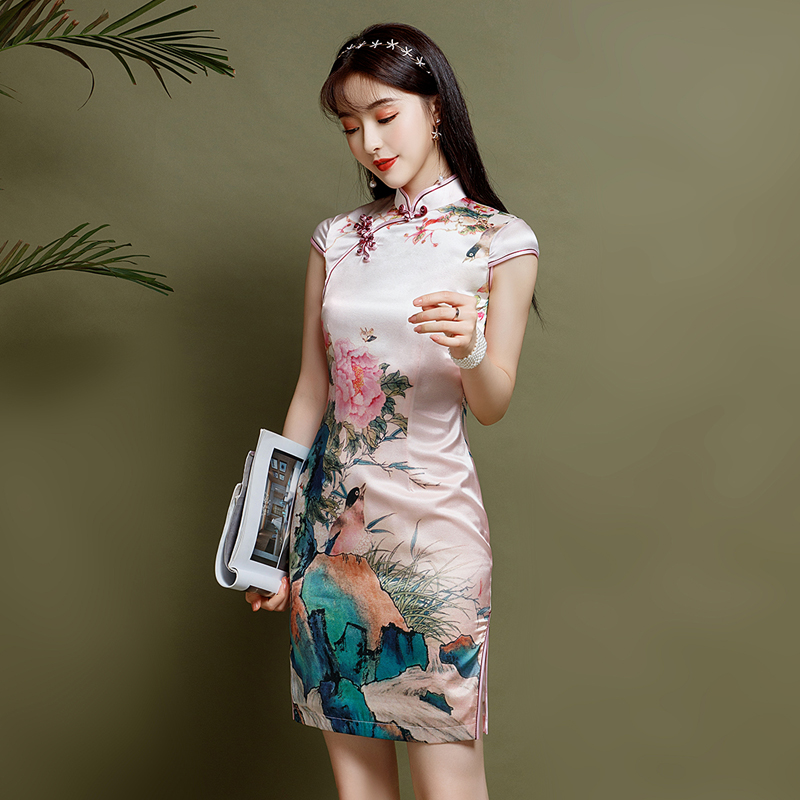 Silk elite cheongsam, summer summer clothing, lightweight dress, Chinese style, light style