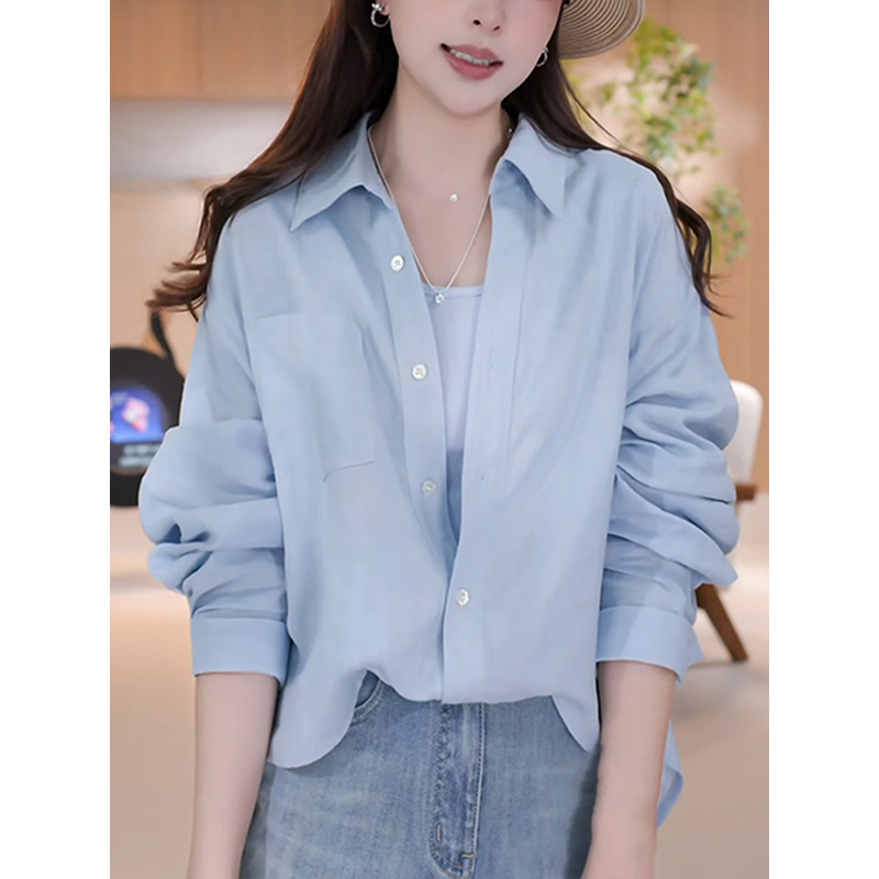 Ou Ruofeng Fake Two-Piece Shirt for Women 2026 Spring and Autumn New Style, Elegant and Loose-Fitting, Slimming Shirt for Petite Figures
