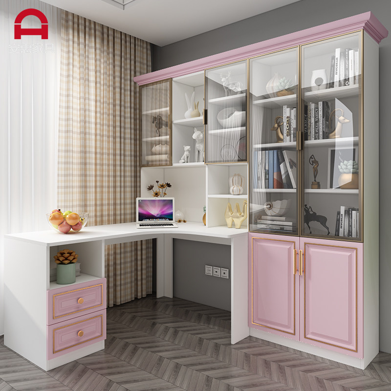 Children Solid Wood Corner Desk Bookcase Combo Girl Home Bedroom Bookcase All Desk Calligraphy Desk