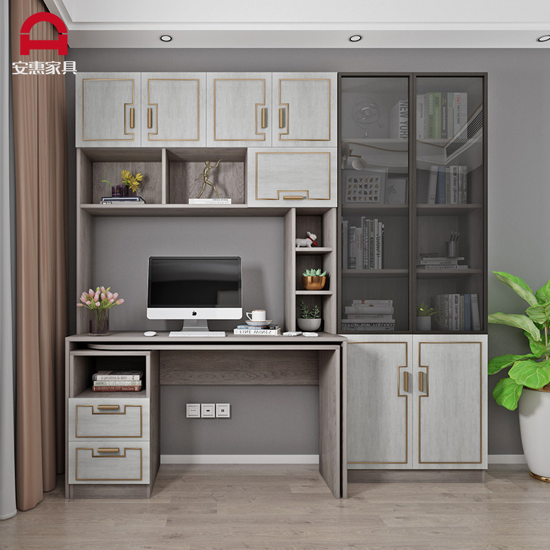 Light luxury bookcase desk desk integrated desktop computer desk simple modern multifunctional bookshelf learning desk