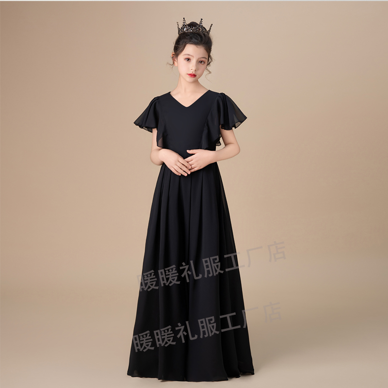  Black Girls' Formal Dress Piano Performance Dress Princess Dress Violin Performance Wind Band Performance Dress with Straps