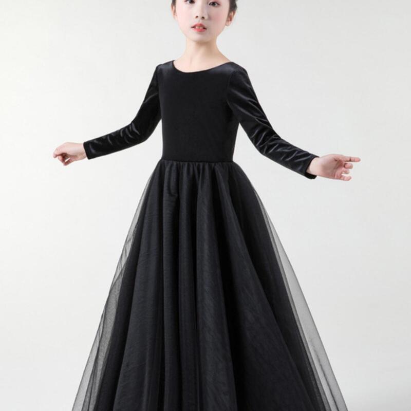 Same-Day Delivery Black Long-Sleeve Dress for Girls, Suitable for Piano, Violin, Choir Performances, Autumn and Winter Orchestra, Stretchy