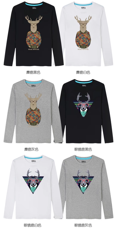 Áo thun nam tay dài cotton Nam Cực quần áo mùa thu trên quần áo mặc mùa hè và mùa thu cá tính hươu thanh xuân từ bi thủy triều