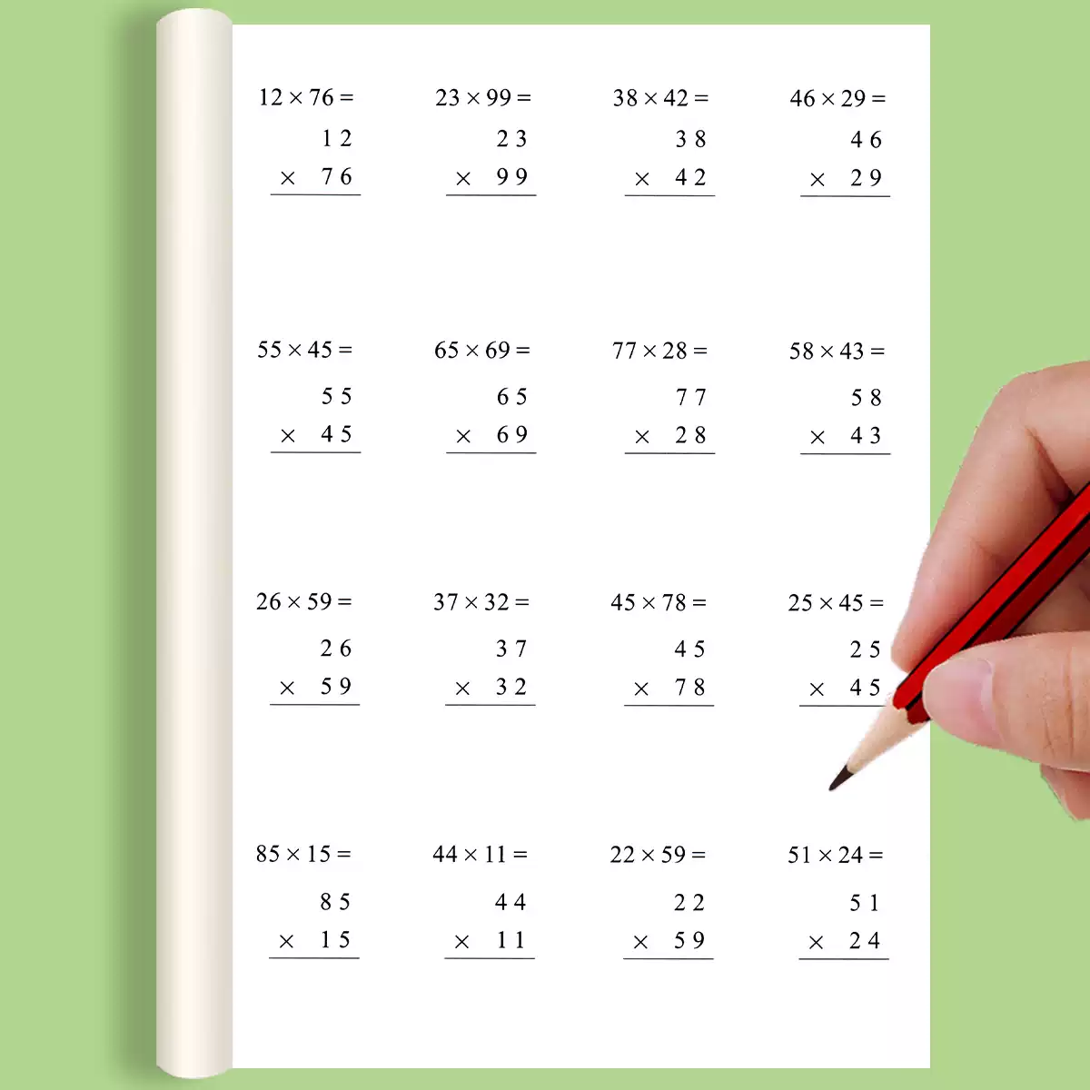 三年级乘法练习题2位数乘2位数竖式计算数学公式与单位换算练习