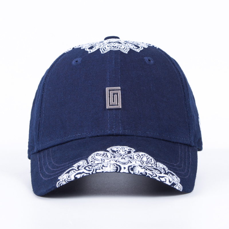 Crown Ring National Wind Blue Printed Embroidery Baseball Cap Men's Autumn Winter Trends Women Duck Tongue Cap Outdoor Sun Hat Subtidal Wave