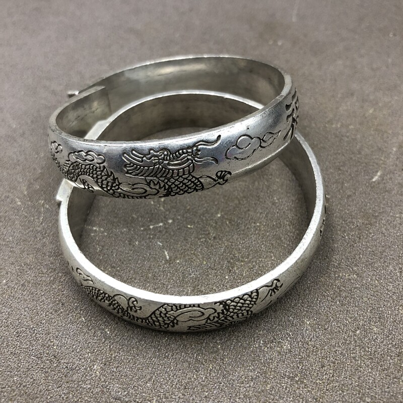 Antique Miscellaneous Bracelet Shuanglong Fu Zi Copper Gilt Silver Bracelet Counterpart Male and Female Jewelry Pair Price