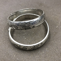 Ancient Play Miscellaneous Bracelet Double Dragon Fu Characters Brass silver bracelets counterpart men and women General ornaments A pair of prices