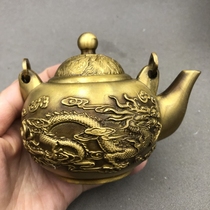 Antique Miscellaneous copper pot dragon and phoenix pot Hulk kettle lifting beam kettle home craft ornaments antique bronze ware