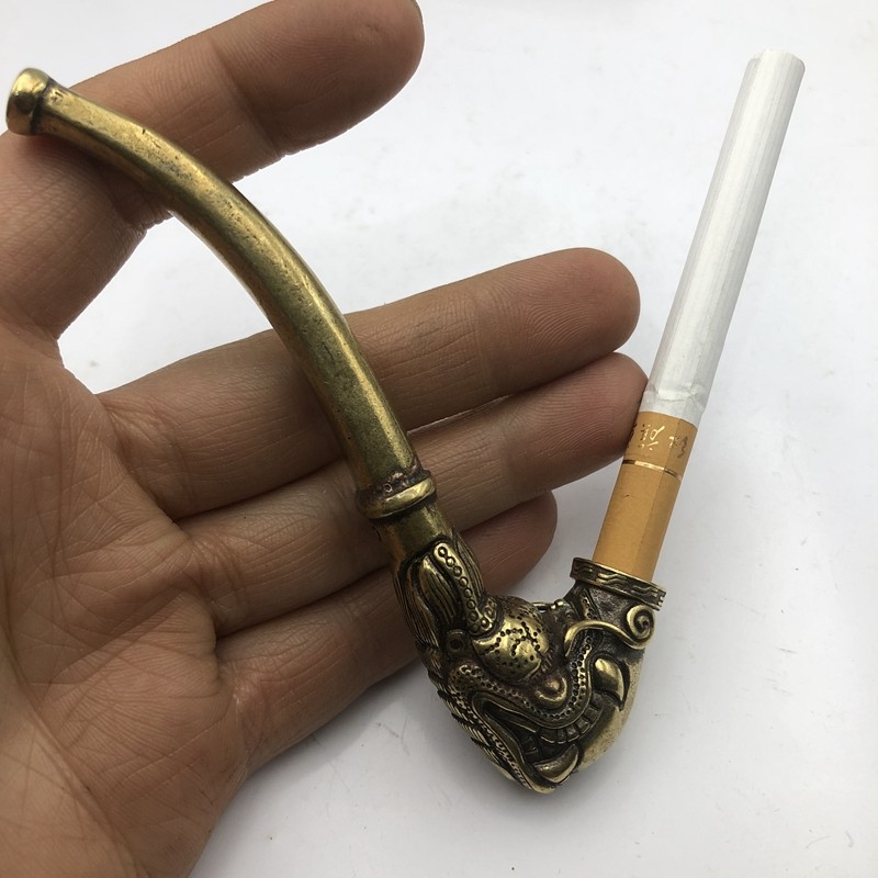 Retro Brass Dragon Tobacco Fight Old Dry Smoke Bag Smoke Gun Dry Tobacco Pipe Cigarette Holder Men's Portable Ancient Play Smoking Furniture