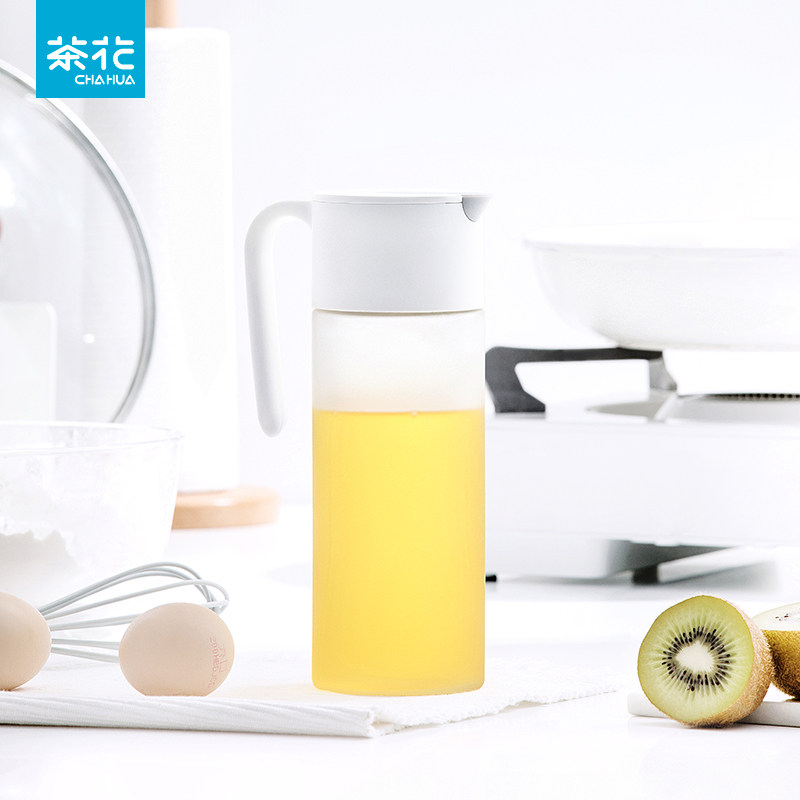 Tea flower antibacterial large capacity oil pot kitchen home glass oil pot soy sauce vinegar seasoning pot automatic opening and closing anti-leaking pot