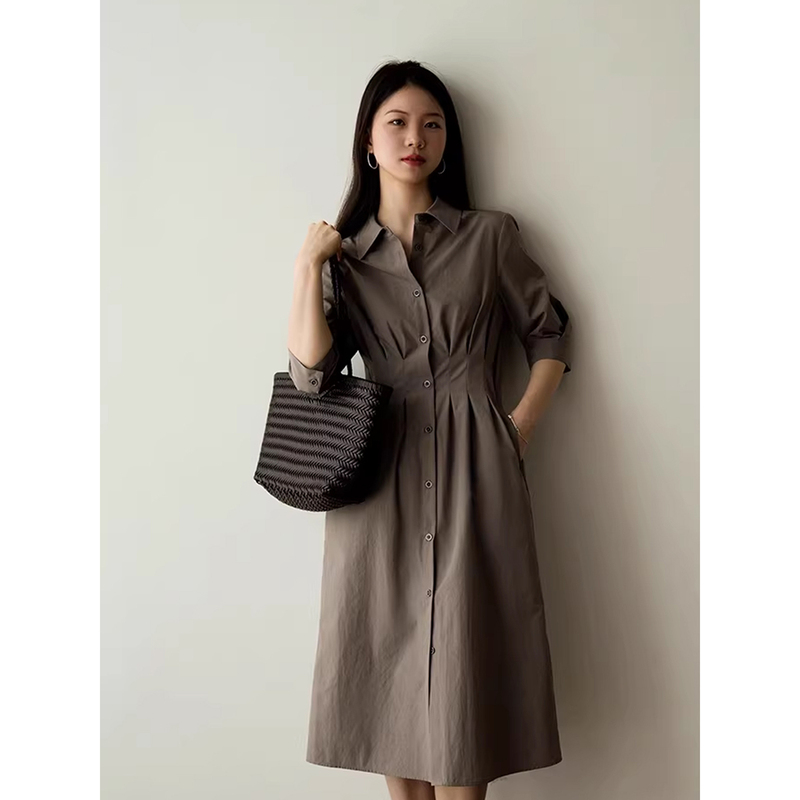 In Stock Now: 50% off Three-Dimensional Ruched Design~Waist-Cinching, Slimming, Elegant Lapel Dress for Women＜Pux2W025