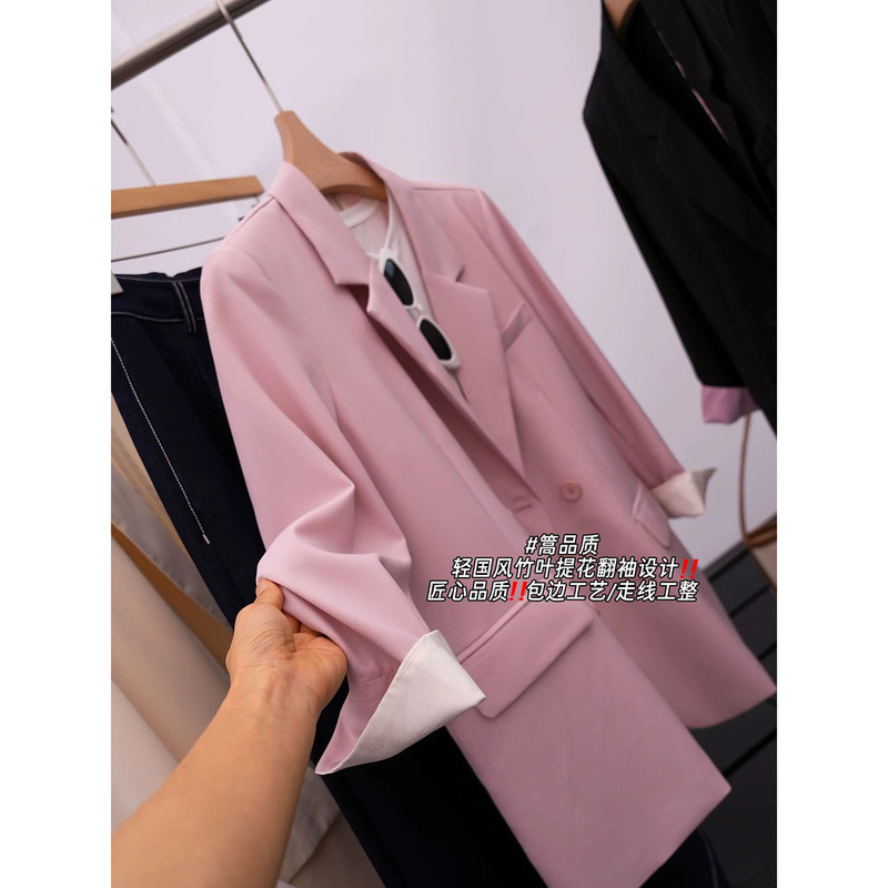 In Stock, Farewell to 50% off Quality! Jacquard Cuffed Sleeves~ Commuting Double-Breasted Blazer for Women＜Ezzs176