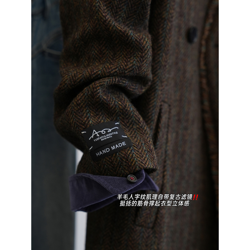 Premium Limited Edition 50% off Counter-Quality! Fringed Placket Herringbone Wool Coat for Women `Tzzd026